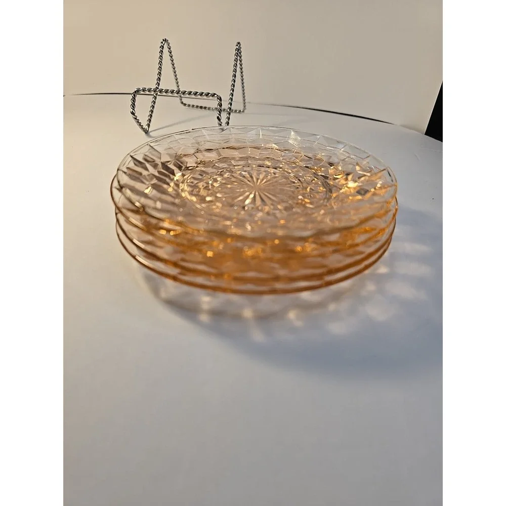 Pink Depression Glass Saucers By Jennette In‎ Cubist Pattern Set of 2
